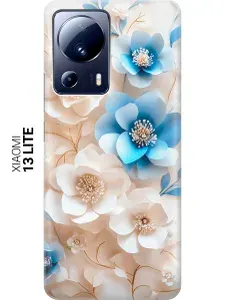 Силиконовый чехол на Xiaomi 13 Lite с принтом "Белые и голубые цветы"