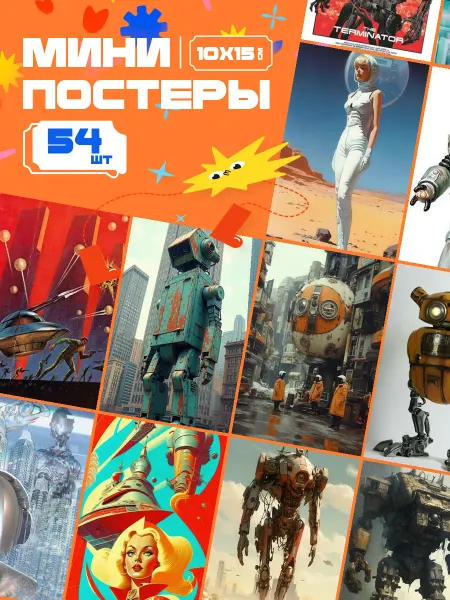 AIMEM Мини-постеры Ретро-Киборг. 54 шт (14,5х10см)