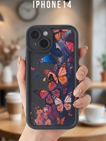 FuturaCase Чехол на iPhone 14. Объёмный "Разноцветные Бабочки"