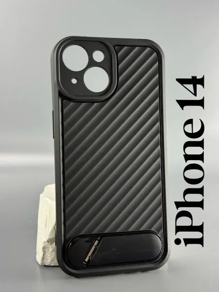 Чехол на iPhone 14, оранжевый с подставкой