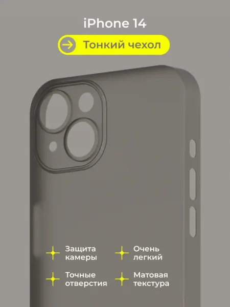 Нет бренда Чехол на Айфон 14 черный, тонкий, пластиковый