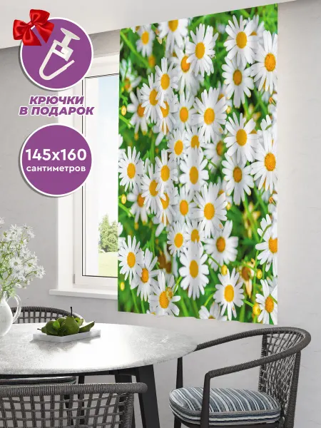 Homepick Фотоштора короткая на кухню, 1 шт 145х160 см, ромашки