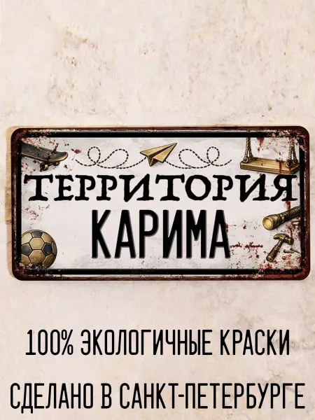 Декоративная жесть Табличка для детской мальчика Территория Ильи, 15х30 см