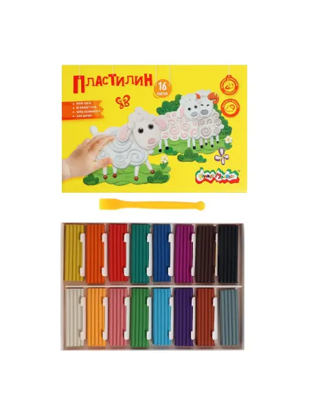 КАЛЯКА-МАЛЯКА Пластилин 16 цветов 240 г, со стеком