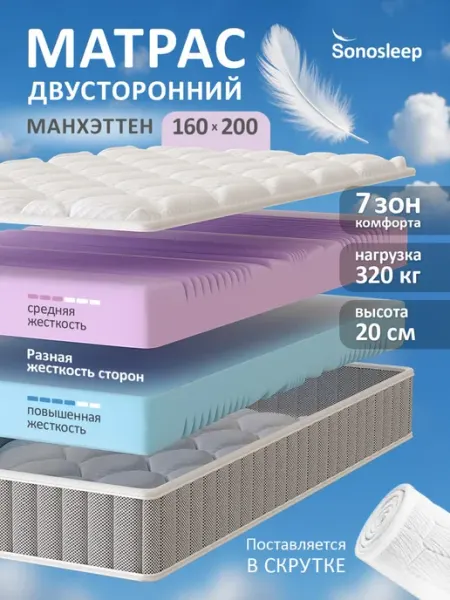Sonosleep Матрас 160х200 ортопедический беспружинный на кровать