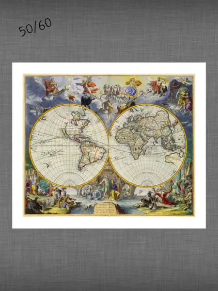 Past_today "Карта Мира 1648 года" (искусст.полотно, 50х60 см)
