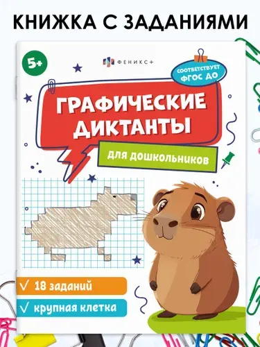 Книжка с заданиями по рисованию для детей "Графические диктанты" КРУПНАЯ КЛЕТКА, 165 205 мм, 8 л., мягкий переплёт