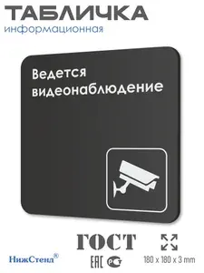 Табличка Ведется видеонаблюдение в офис, в школу, в библиотеку, в гос. учреждения 18х18 см с двусторонним скотчем