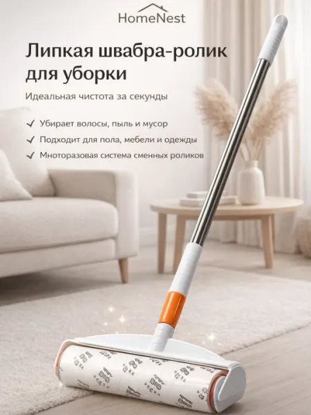 Липкая швабра, ролик для уборки пола, мебели и одежды от шерсти, волос