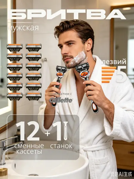Xiaomi Бритва мужская станок 2 кассета 6 лезвий Fusion 5 Proglide