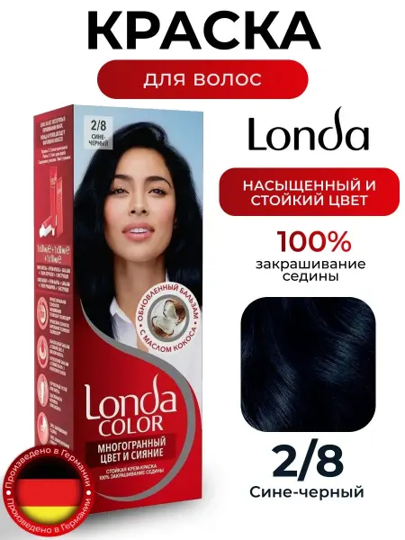 Londa Color Стойкая крем-краска для волос 2 8 Иссиня Чёрный 110 мл