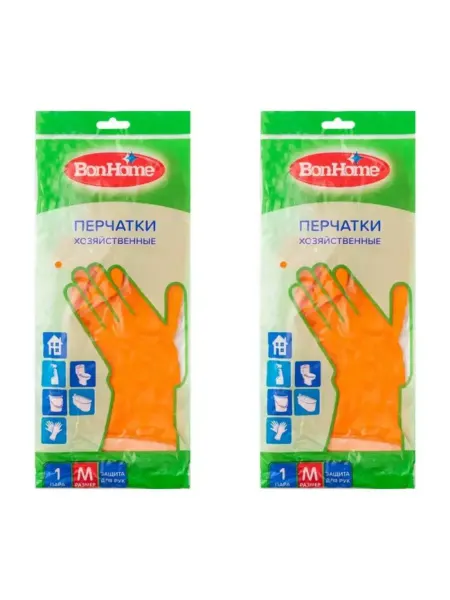BonHome Перчатки хозяйственные оранжевые 2 пары
