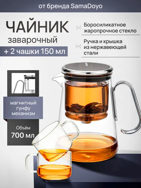 SamaDoyo Комплект Чайник гунфу BP19 700 мл + 2 чашки 150 мл