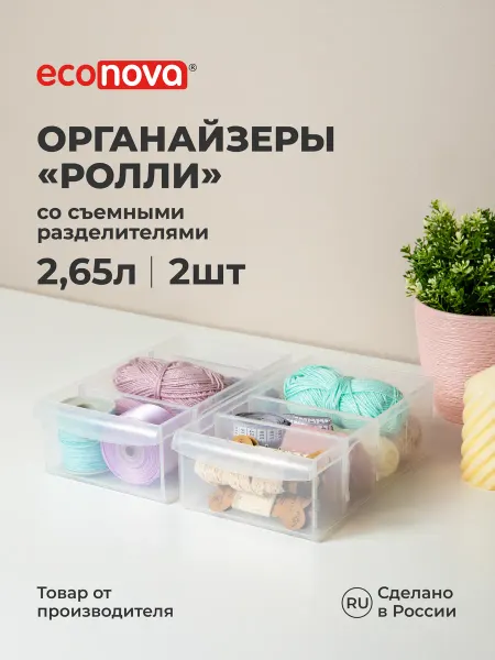 Econova Органайзеры для хранения косметики, канцелярии 2,65л*2шт