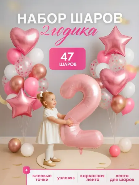 ХочуШар Шарики воздушные на 2 года с фольгированной цифрой