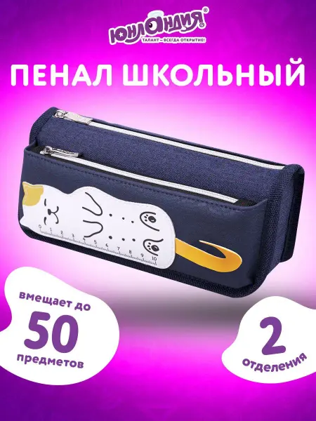 ЮНЛАНДИЯ Пенал-косметичка школьный для ручек, карандашей 2 отделения