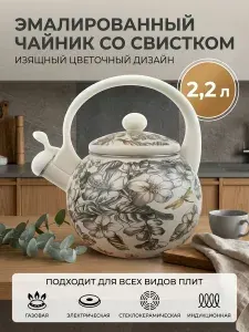 Чайник Эмалированный со свистком 2.2л