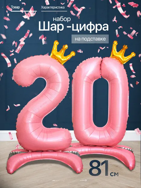 ПатиЭврибади Шар цифра 20 лет фольгированный фотозона на день рождения