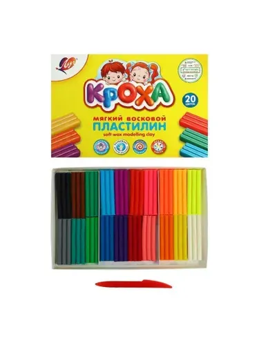 Пластилин 1шт 20 цветов 300гр ЛУЧ Кроха мягкий со стеком (картонная упаковка)