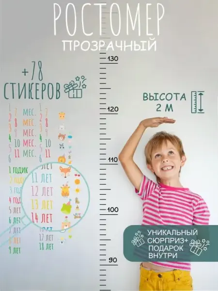 Дом Наклеек Ростомер прозрачный 200 см. + стикеры. Самоклейка
