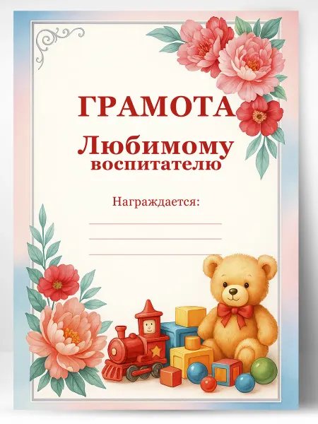 ЛАБОРАТОРИЯ ДЕТСТВА Грамота диплом подарочная - Любимому воспитателю