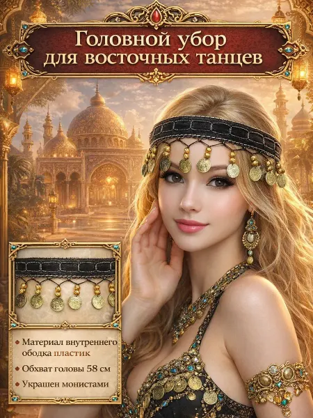Восточная Сказка Ободок с монистами для восточного танца