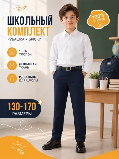 Школьный комплект для мальчиков (рубашка + брюки)