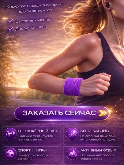 Напульсник спортивный для фитнеса и тренировок, впитывающий пот, эластичный
