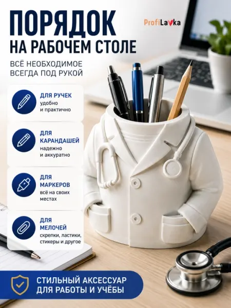 Органайзер для ручек, подставка для ручек медицинская, карандашница врач