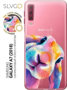 Силиконовый чехол на Samsung Galaxy A7 (2018) с принтом Радужный кролик, trn