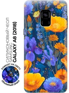 Силиконовый чехол на Samsung Galaxy A8 (2018) с принтом "Сине-жёлтая симфония"