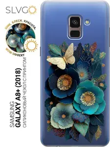 Силиконовый чехол на Samsung Galaxy A8+ (2018) с принтом Бабочка среди бутонов, trn