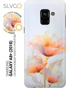 Силиконовый чехол на Samsung Galaxy A8+ (2018) с принтом Цветы закатной магии, trn