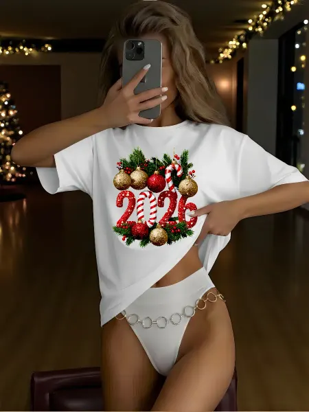 Happy holiday Новогодняя футболка оверсайз с принтом Новый год 2026