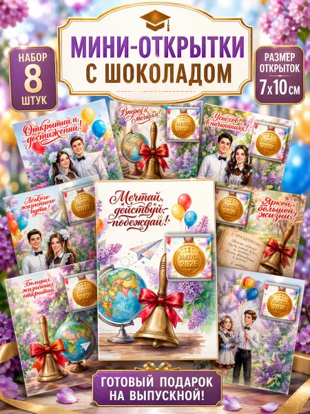 Lullaby Мини-открытки с шоколадом подарки выпускникам 2026