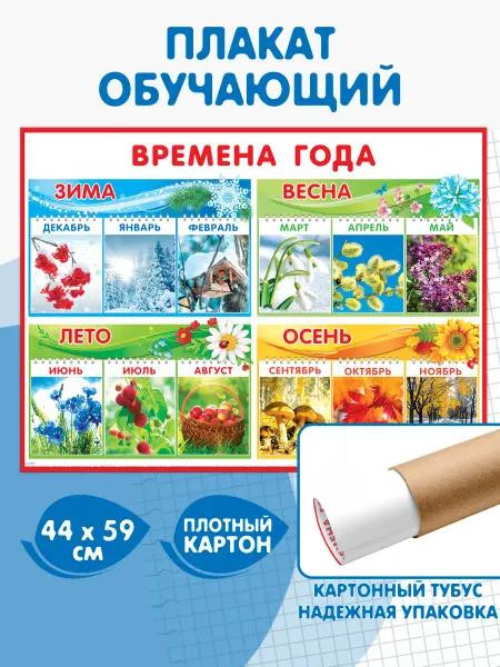 Мир открыток Обучающий плакат Времена года