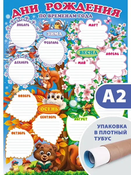 Галерея дизайна Плакат Дни рождения по временам года настенный в школу и сад
