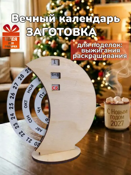 Вечный календарь заготовка-сувенир из дерева 2027