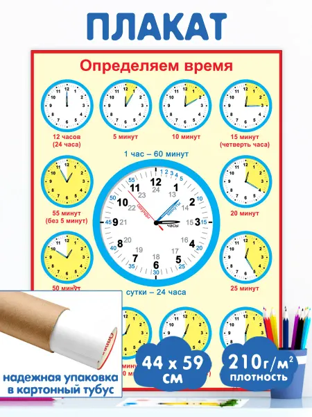 Мир открыток Обучающий плакат Определяем время
