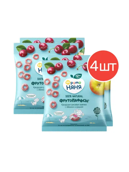 ФрутоНяня ФрутоПаффсы кукурузно-рисовые яблоко-вишня 21г 4 шт