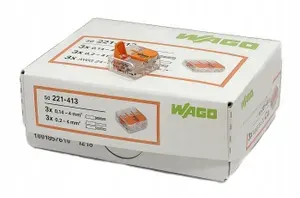 Клемма WAGO 221-413 Оригинал, универсальная 3-х проводная 50 шт.