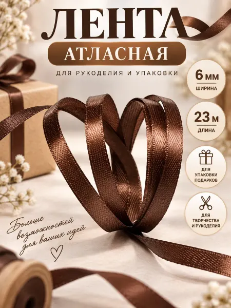 Pastel_lux Лента атласная 1 штука упаковочная для рукоделия 6 мм 23 м