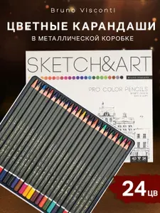Карандаши цветные для рисования мягкие Bruno Visconti "SKETCH&ART", набор 24 цв / цветные карандаши
