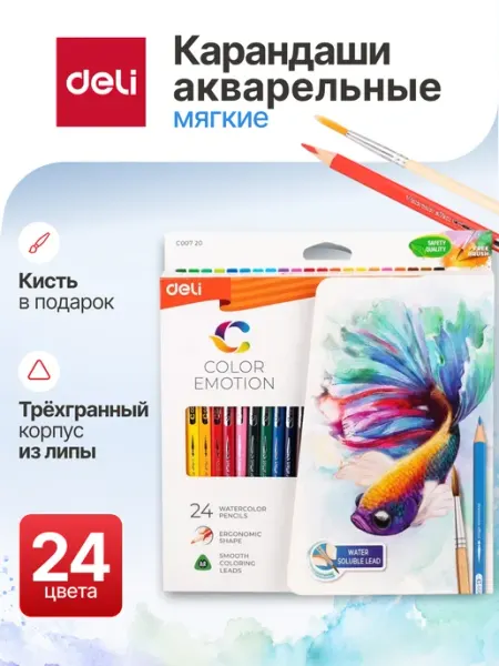 DELI Акварельные карандаши для рисования набор 24 цвета
