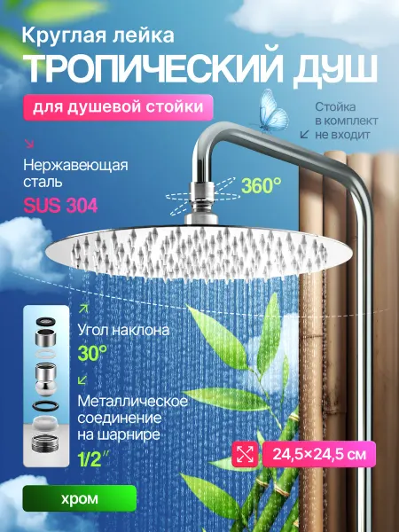 WASSER ZIMMER Тропический душ лейка круглая хромированная 25 см