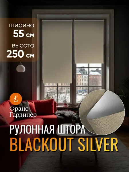 FRANC GARDINER Штора рулонная блэкаут Сильвер 55 х 250 см на окно