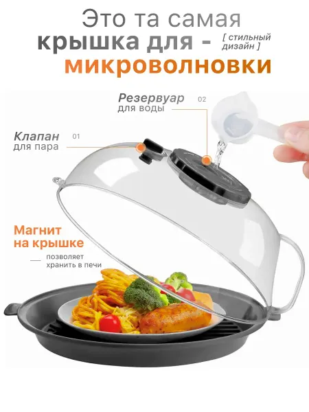 VIROOM Крышка для микроволновой печи магнитная 26 см с паром