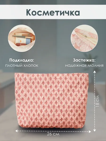 ТехМаркет Косметичка с узором, зеленая, 26х18см, 1шт