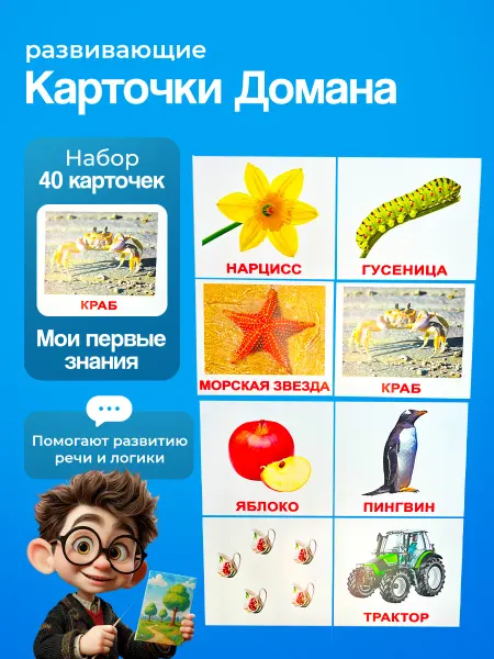 Вундеркинд с пеленок Карточки "Мои первые знания" 40шт. Г. Доман
