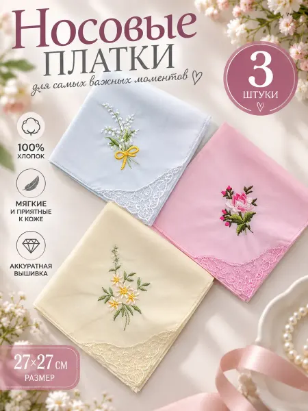 Pastel_lux Набор платков 3 шт. 27х27 см. носовые карманные